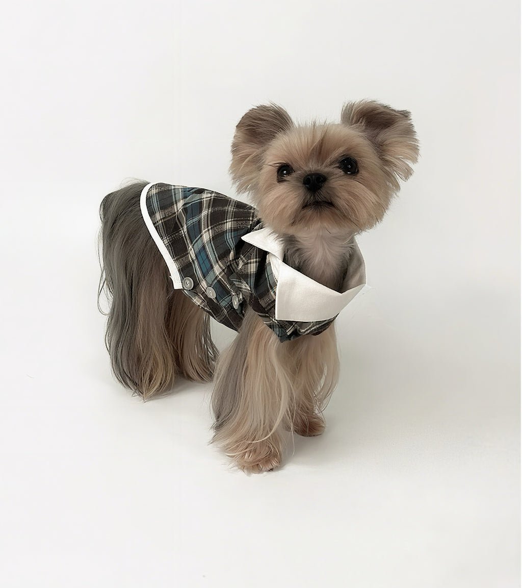 Kyawkyaw Plaid Dog Shirt with Fold-Over Collar