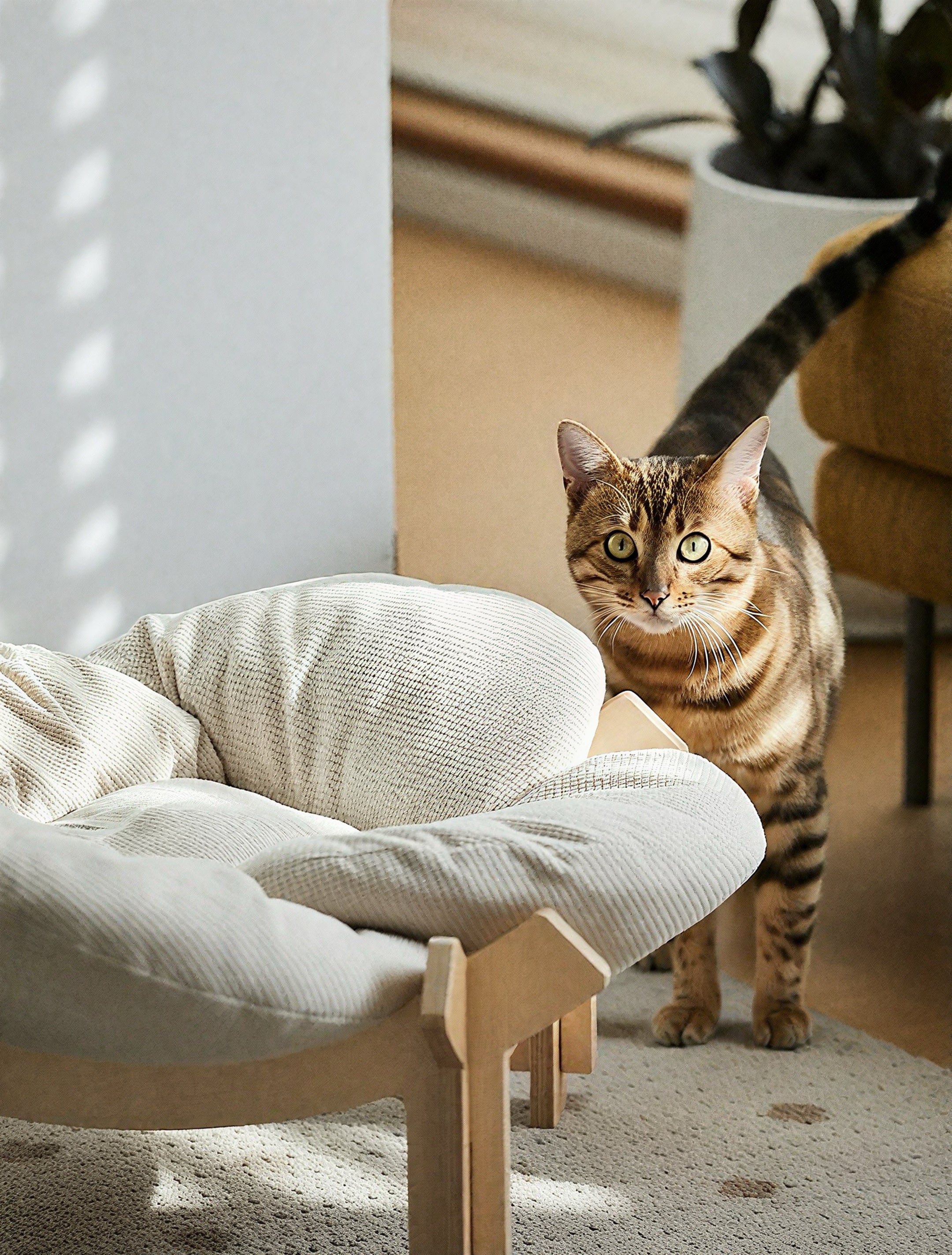 Minimal Wooden Base Cat Bed – Modern Elevated Pet Lounge