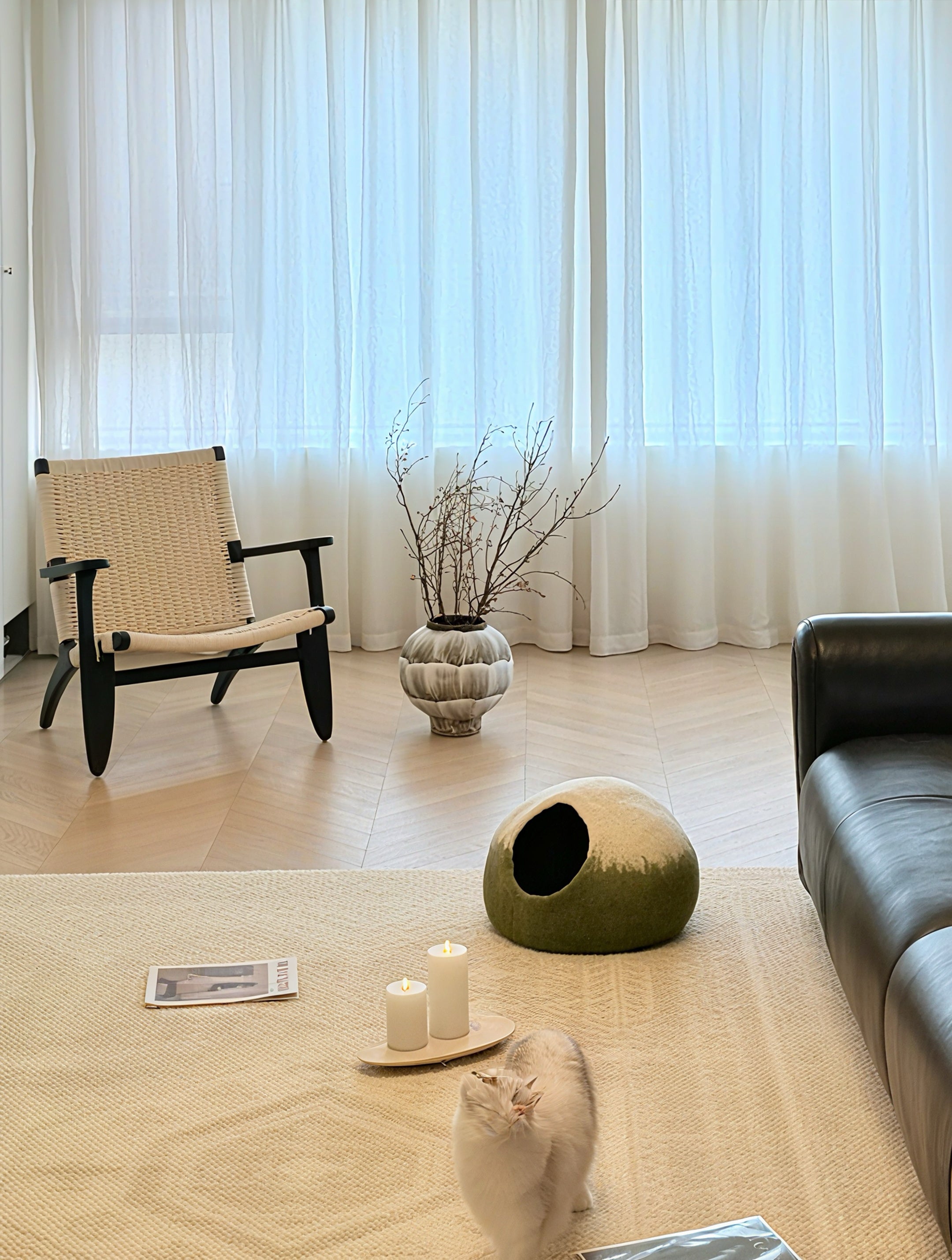 Handmade Felted Wool Cat Cave Bed