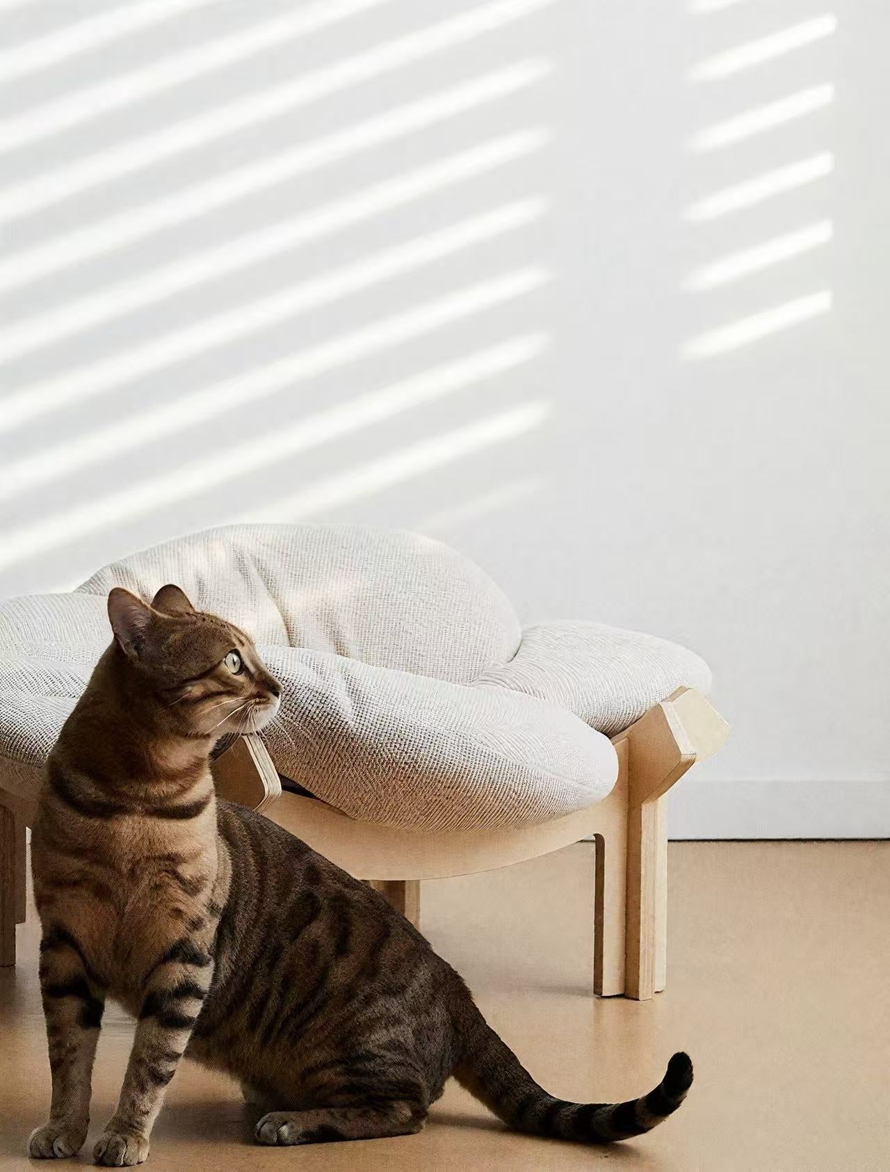 Minimal Wooden Base Cat Bed – Modern Elevated Pet Lounge
