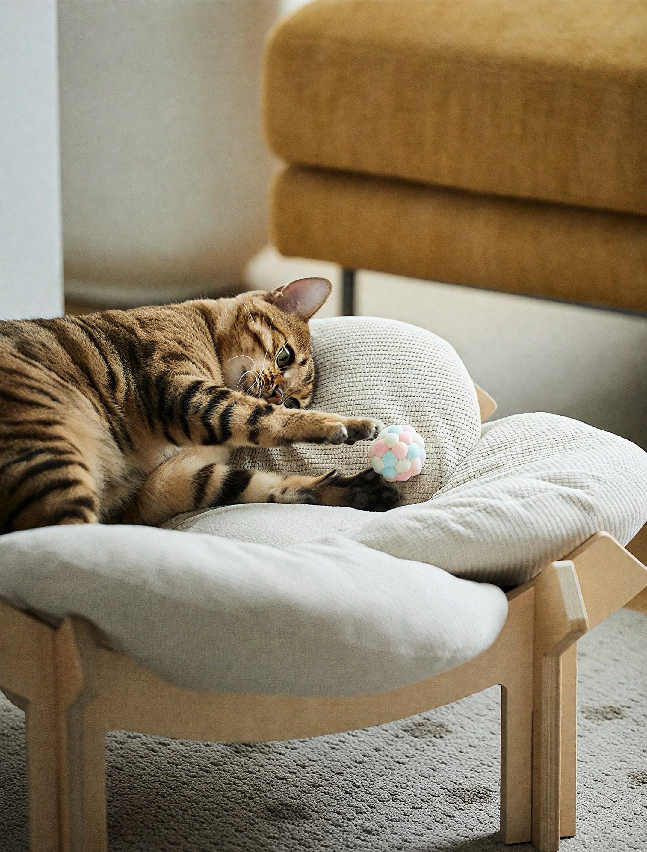 Minimal Wooden Base Cat Bed – Modern Elevated Pet Lounge