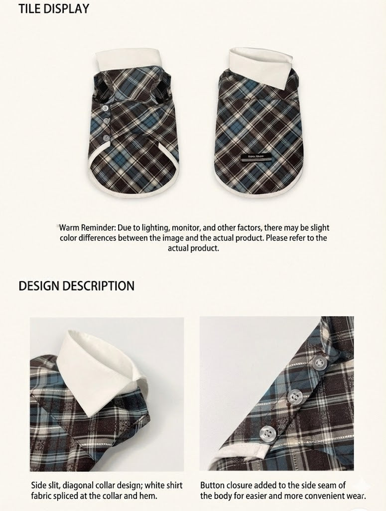 Kyawkyaw Plaid Dog Shirt with Fold-Over Collar